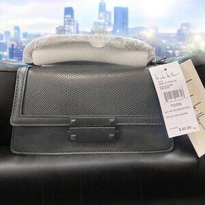 Nicole Miller Black Crossbody Bag Faux‎ Snakeskin Pattern & Magnetic Closure